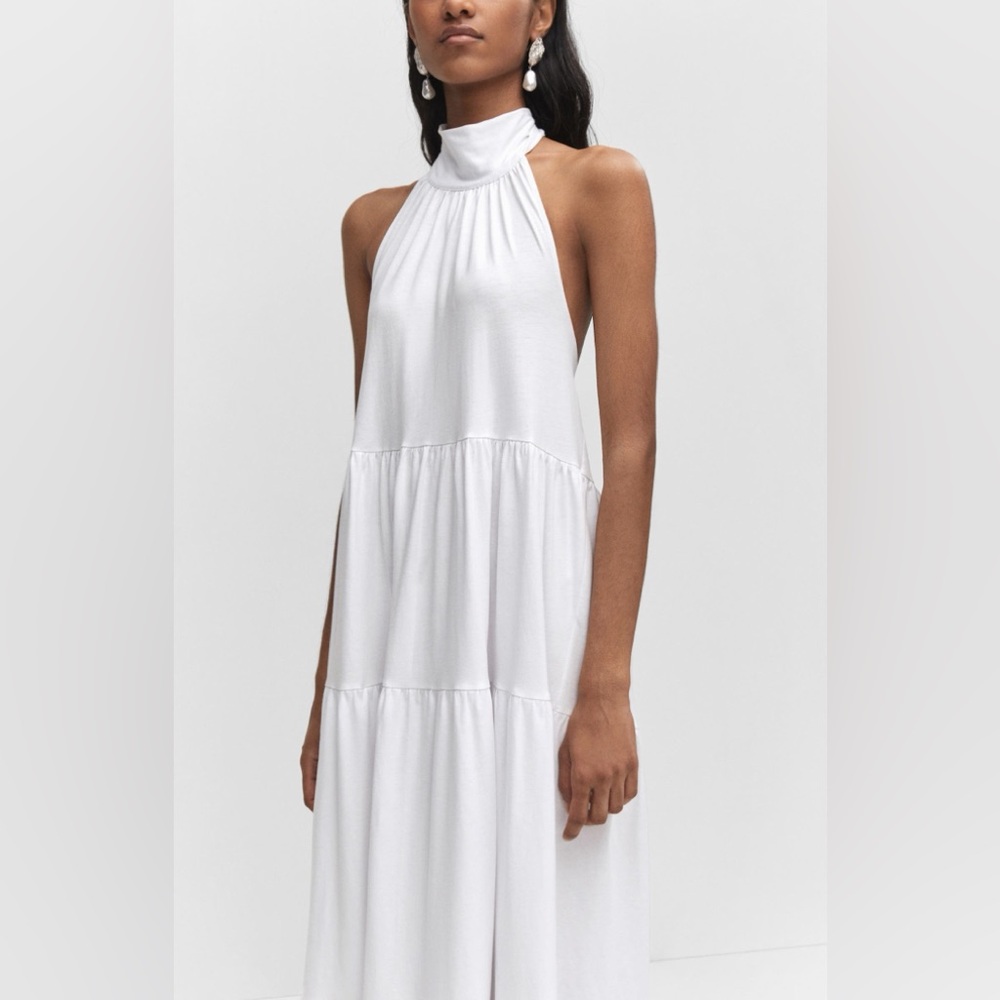 NWT Mango Women’s Open Back White Halter Neck Cotton Maxi Dress - Size 4